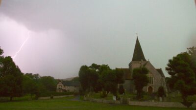 Church & Lightening - Along the South Downs Way. © 2013 Nicholas Orloff Photography.