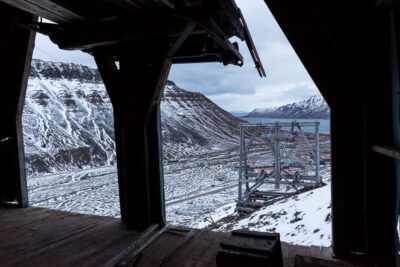 View of Longyearbyen from the entrance to Mine 2B.