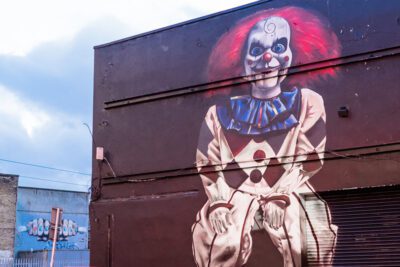 Graffiti of scary clown in Mary’s Abby, Dublin, Ireland. © 2016 Nicholas Orloff