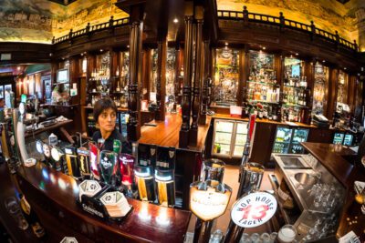 Super wide fisheye shot of the bar inside “The Club”, Dalkey, Ireland. © 2016 Nicholas Orloff.